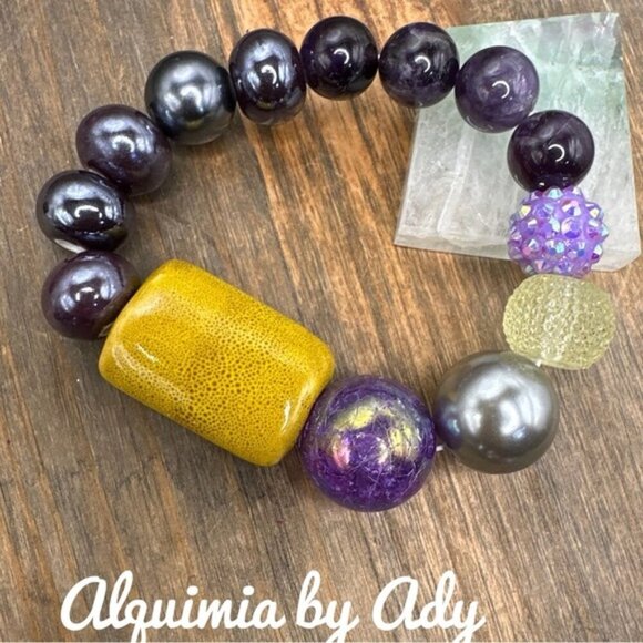 Amethyst ultra big beads statement  bracelet beaded - Picture 1 of 3